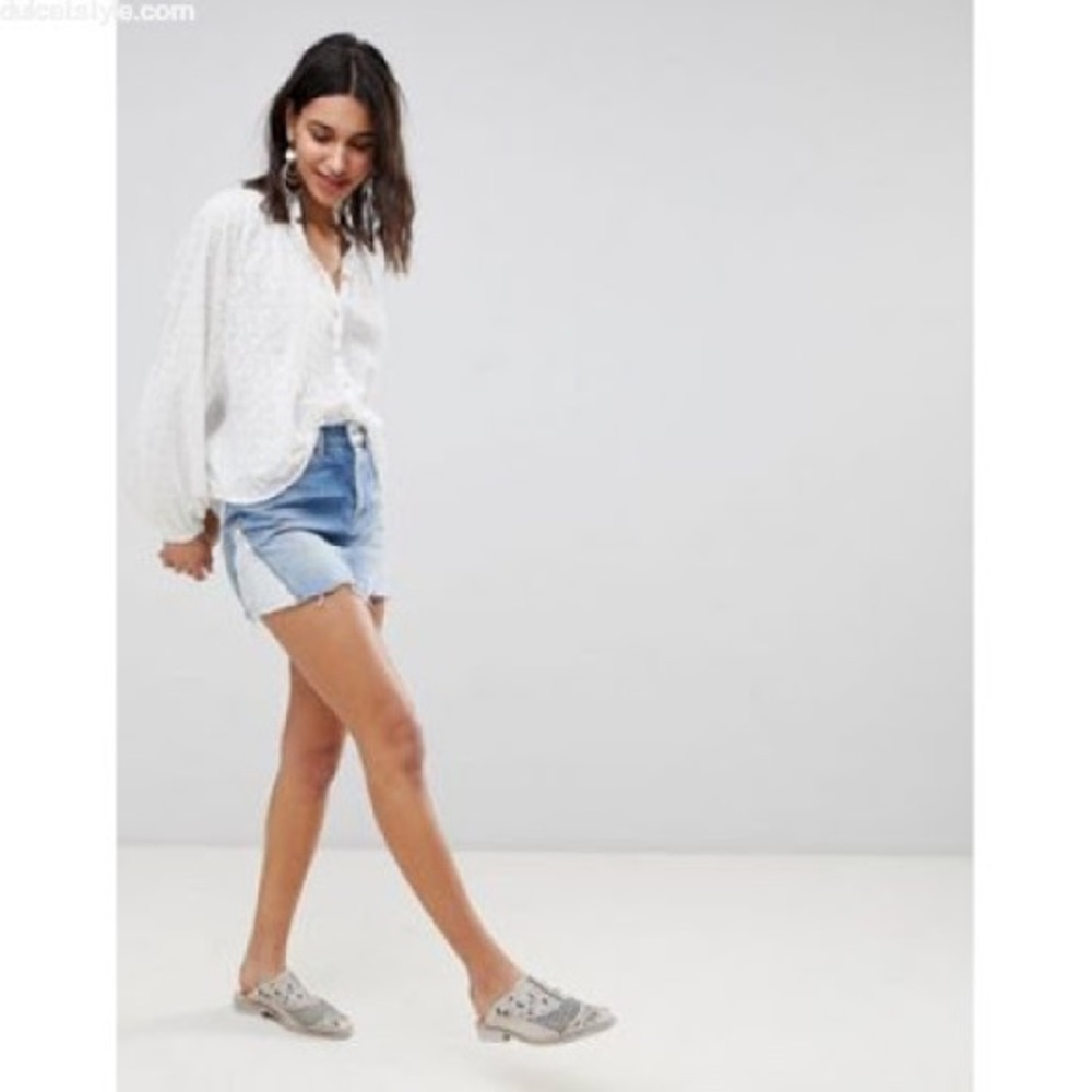 Free People Patched Mini Skirt Denim Size 24-00